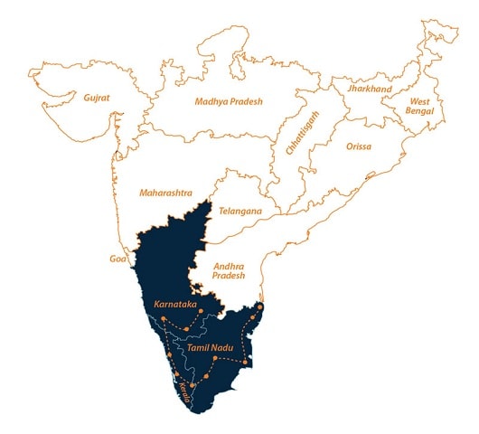 South India Travel Tour Map